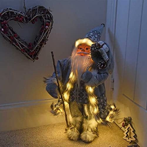 Marco Paul 45cm Grey Santa Claus Christmas Decoration - Soft Plush Standing Father Christmas Figure - Modern Indoor Xmas Ornaments for Table, Fireplace & Festive Home Décor