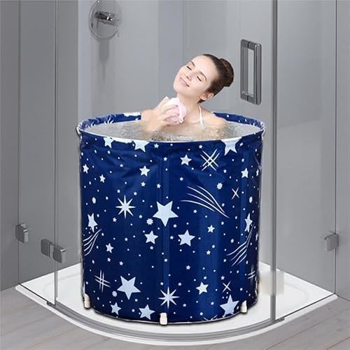 Badewanne Bathtub, Mobile Faltende Wannenbad,Fass Folding SPA Erwachsenen Wanne,Babybadewanne,Familienbad,70x65cm Plastikeimer Badewanne Perlbaumwoll,Wannenbad Passend zu jeder Jahreszeit(Sternenblau)