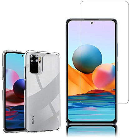 annaPrime Coque et Verre trempé Écran pour Xiaomi Redmi Note 10 Pro 6.67, Coque Silicone Gel UltraSlim et Ajustement Parfait Transparent + 1 Film Verre Trempé Transparent