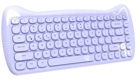 ZIYOU LANG 3060i Wireless Cute Computer Tastatur, Lovely Cat Retro Silent Slim Bluetooth Tastatur,Retro Schreibmaschine Runde Matte Textur Keycap, Kompakte 84-Tasten, QWERTY für PC Laptop Mac-Violett