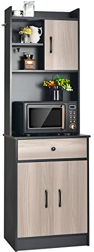 COSTWAY Buffet de Cuisine, Armoire Vaisselier 3 Portes avec Tiroir, Meuble Cuisine avec Passe-Câble, 3 Étagères, Placard, Kit Anti-basculement, 60 x 40 x 180 CM