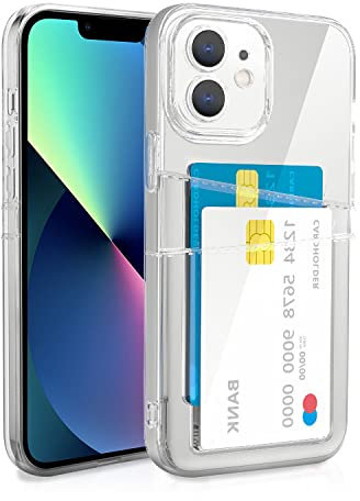 XIMIZU For iPhone 12 Case with 2 Card Holder, Slim Clear Flexible TPU Shockproof Protective Phone Cover with 2 Card Slot Wallet Case for iPhone 12 6.1 inch