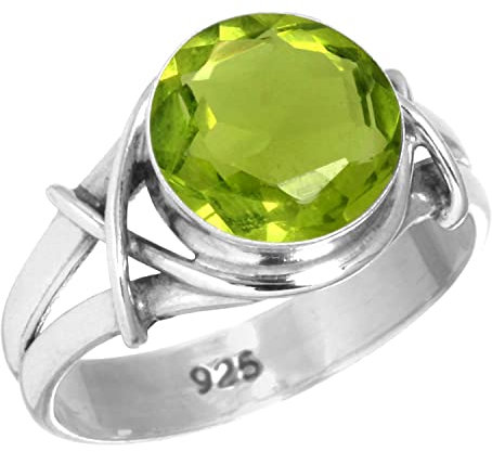Jeweloporium 925 Silber Ringe für Damen Grün Peridot-Quarz Stein Boho Silber Ringe Größe 54(17.2) Jubiläum - Geschenk Handgefertigt Schmuck