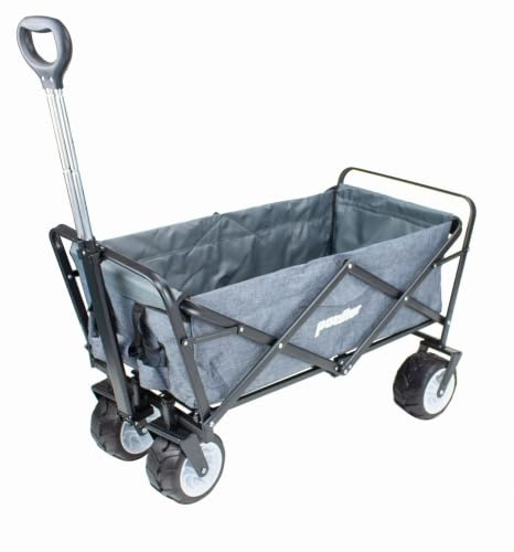 Bollerwagen faltbar Handwagen Strandwagen Transportkarre Gartenwagen mit Teleskop Griff und extra Breiten dicken Räder 360° drehbar Farbe Grau