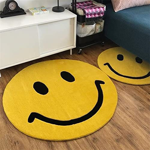 SRTJURFG Teppich Rund rutschfest Waschbar Teppich Cartoon niedlicher klassischer Smiley Flauschige Groß Schutzmatten für Kinderzimmer, Wohnzimmer, Schlafzimmer, ø90 cm