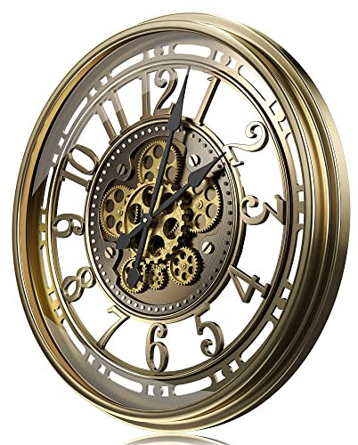 TOKTEKK Wanduhr Große 53cm mit Bewegliche Zahnrad, Vintage Retro Industriell Metall Wanduhr Romische Zahlen für Zimmer Zuhause KüChe Schlafzimmer Büro Schule (Retro Bronze)