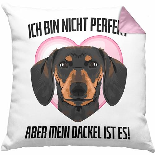 Trendation Dackel Kissen mit Füllung 40x40 Geschenke Dachshund Rauhaardackel Lustig Ich Bin Nicht toll Aber Mein Dackel Ist Es (Rosa)