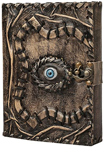 ALCRAFT Hocus Pocus Book of Spells Journal Cover Edge Paper Third Eye Grimoire Vintage Leather Journal Book of Shadows Journal Blank Antique Spell Book Witch Journal Lock Clasp Notebook (ANTIQU)