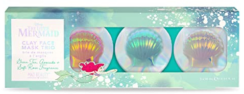 The Little Mermaid Clay Face Mask x3 Disney | Mad Beauty | Aloe Vera Extract, Green Tea, Avocado, & Soft Rose, Cute Ariel Seashell Shape | Skin Care Gift for Women, Girl
