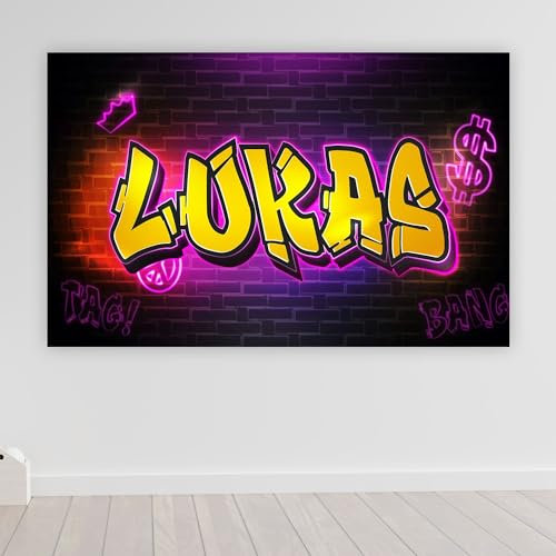 timalo® Robustes Gamerposter mit Namen personalisiert | Coole Gaming Wanddeko mit Gamer Bild für die Wand | Deko Poster XXL Wandbild | Graffiti pink gold Mauer | Motiv 52