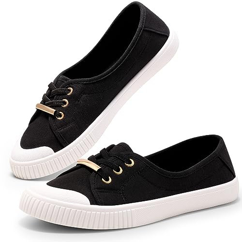 Harvest Land Womens Canvas Shoes Ladies Fashion Plimsolls Soft Trainers Low Top Slip on Sneaker Black 5