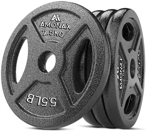 Amonax Hantelscheiben Set, 2,5kg, 5kg, 10kg Hantel Set für 25mm Gewichte Hantel Bar, Metall Hantelscheiben für Gewichtheben und Hip Thrust, hantelscheiben gusseisen für das Home Gym