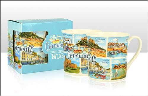 Elgate Cornwall Blue Regal Fine China Mug in Box Gift Souvenir Cup Tea Coffee Gift Souvenir
