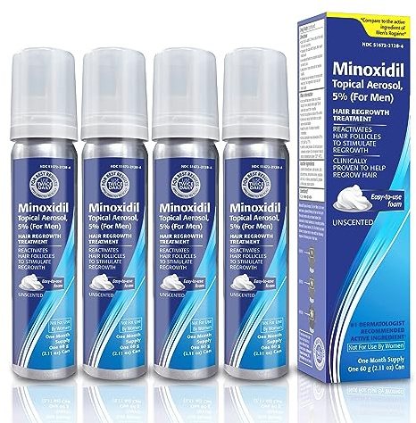 Minoxidil 5% Topical Aerosol Foam, Hair Regrowth 4 Months Treatment for Men, 2.11 oz (4 Pack)