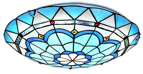LANMOU Deckenlampe Tiffany, Mediterrane Style LED Deckenleuchte Wohnzimmer Schlafzimmer Veranda Flur Runde Tiffany Deckenleuchten mit Handgefertigte Buntglas Lampenschirm, Ø30cm