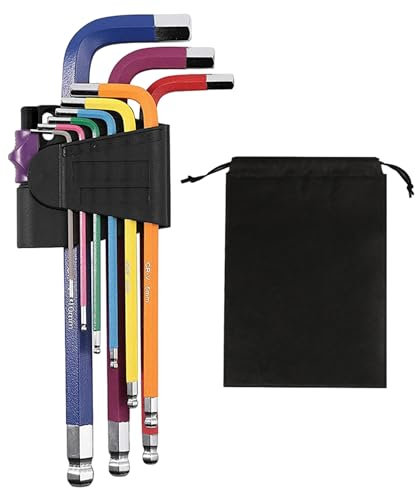 MEMOFYND Juego de llaves Allen de 1 pieza con 1 bolsa de fieltro, juego de llaves Allen de 9 piezas, llave Allen antideslizante, llave Allen de cabeza larga, adecuada para extracción de piezas,