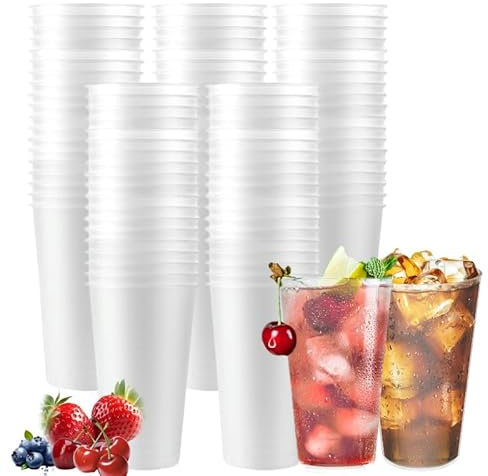 100 Stück 0,5l / 17oz Plastikbecher, Stapelbare Mehrwegbecher, 500ml Hartplastikbecher Bruchsichere Kunststoffbecher Transparente Mehrweg Partybecher für Getränke, Party, Hochzeiten, Geburtstage
