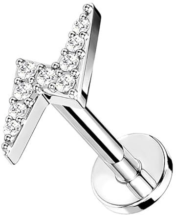 Taffstyle Piercing Stab Stecker Ohrpiercing Cartilage Ohr Tragus Helix Stud Lippe Labret Lippenpiercing Knorpel Barbell Ohrring Platte Glitzer Strass Blitz Kristall 8mm Silber