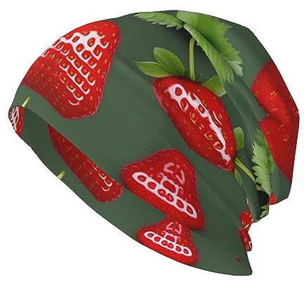 Hübsche Erdbeer-Mütze, Unisex, modische Strickmütze, Freizeitmütze, perfekte elastische Mütze ohne Krempe für jeden Kopf, Schöne Erdbeere, Einheitsgröße