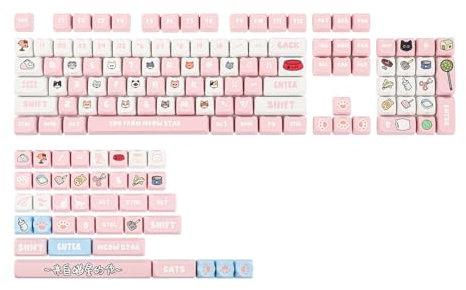 EPOMAKER PurrCap 141 Keys PBT Keycaps Set, Dye Sublimation Cute Design for Mechanical Gaming Keyboard, Compatible with Cherry Gateron Kailh Otemu MX Structure (Pink, MAO Profile)