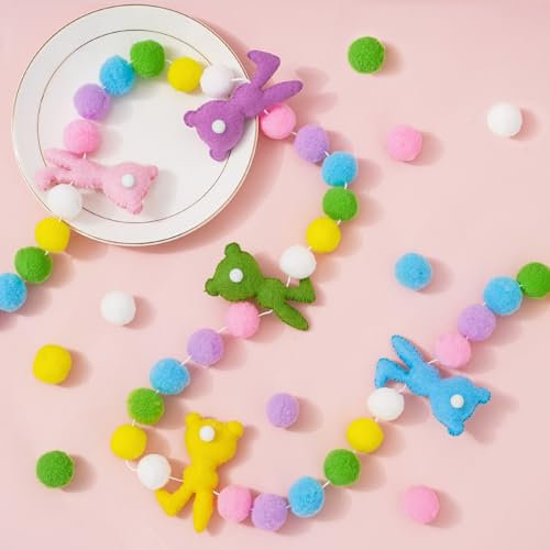 Whaline Oster-Filzkugel-Girlande, bunt, 3D-Hasen-Banner, niedliches Kaninchen, dekorative hängende Wimpelkette, Girlande für Frühling, Party, Zuhause, Wand, Kamin, Dekoration, 2,5 m