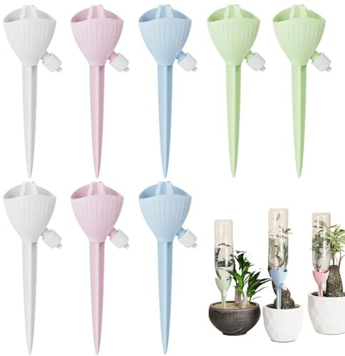 Selfiring de planta, dispositivo de riego por goteo, picos autocomplacos 8 piezas de plantador autónomo Insertar plantas automáticas de regadería con válvula ajustable Sistema de auto riego