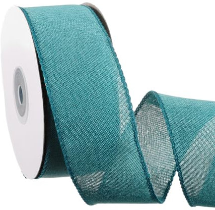 QUARKZMAN Cinta de Arpillera con Alambre de 1-1/2 x 10 Yardas Cinta con Borde de Alambre para Manualidades Envoltura de Regalos Tiara Decoración y Navidad Árboles Azul Turquesa