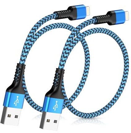 Cavo di ricarica corto per iPhone, 0,3 m, 2 pezzi, certificato Apple MFi, cavo di ricarica per iPhone 30 cm, USB A a Lightning, in nylon originale per iPhone 14, 13, 12, 11, Pro Max Xs Xr X 8, 7 Plus