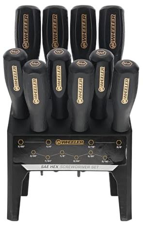 Wheeler 10 Piece SAE HEX Screwdriver Set with Multiple Sizes for Gunsmithing Rebuild and Maintenance