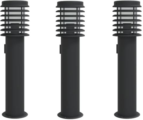 vidaXL Wegeleuchten mit Bewegungsmelder 3 Stk., Wegeleuchte mit IP44-Schutzart, Außenleuchte mit Diffusor, Standleuchte Gartenlampe, Schwarz Edelstahl