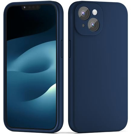 CALOOP Slim-Fit for iPhone 14 Case,Skin Soft Liquid Silicone,Sturdy Hard Frame Shockproof Cover with Anti-Scratch Microfiber Lining,Full Protection for Screen and Lens,6.1 inch,Navy Blue