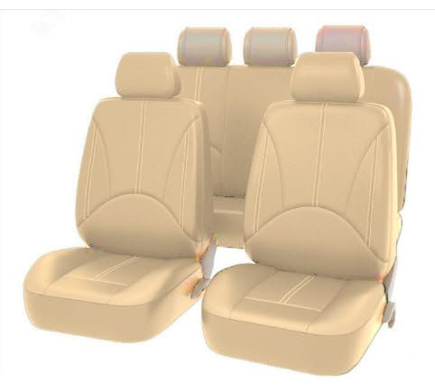 Auto Leder Sitzbezüge für Audi A6 C5 4B Avant A6 C6 4F Avant A6 C6 4F, 9 Stück Allwetter Wasserdicht rutschfest Atmungsaktiv Schonbezug Set Sitzkissenschutz,A-Beige
