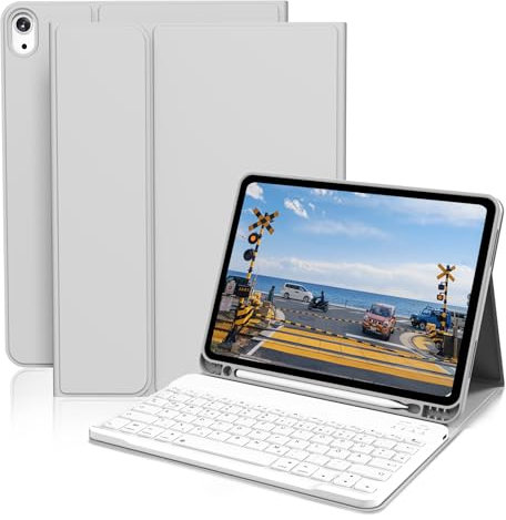 GKABXY Hülle mit Tastatur für iPad Air 11 Zoll (M3/M2) 2025/2024, iPad Air 5./4. Generation mit Stifthalter, Magnetische Abnehmbare Bluetooth Tastatur, QWERTZ Layout, Grau