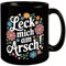 Leck mich am Arsch Blumensprache Tasse Deutscher Kaffeebecher mit bunter Illustration auf schwarzem Hintergrund - ein humorvoller Hingucker für den Alltag