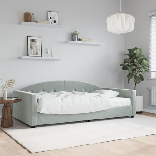 Somanki Tagesbett mit Matratze Hellgrau 100x200 cm Samt, Schlafsofa, Daybed, Bettsofa, Sofa Bed, Sofabett, Schlafcouch, Jugendbett, Bettgestell, Bettcouch - 3197284