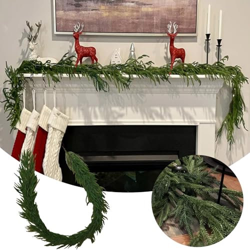 Weihnachtsdeko Tannengirlande Weihnachtsgirlande Girlande Weihnachten Tannengrün Christmas Garland Künstlich Tannenzweige Für Innen, Außen, Balkon, Treppe, Türrahmen Dekoration (270cm)