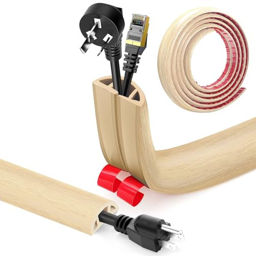 Passe Cable Sol Adhesif, Cache Cable Sol, Flexible PVC Goulotte Passe Cable Sol Protege Cable Sol Passage de Cable au Sol pour Tous Les Câbles, Résidentiel, Bureaux Plus (Grain de Bois C, 3cm x 3.0m)