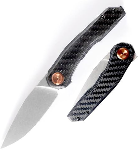 Klappmesser Taschenmesser Carbon Aus Edelstahl 9CR18 & Kohlefaser, Outdoor edc messer Survival tanto Jagdmesser scharfes einhandmesser mit clip, leicht Neck knife messer Multitool, Geschenk für Männer