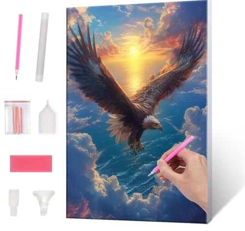 Diamond Painting Erwachsene Kinder, 5D Eagle Diamant Painting Bilder Anfänger, DIY Runder Vollbohrer Diamanten Malerei Stickerei Set Kreuzstich Frauen Geschenke Home Wand Dekorieren 30x40cm H-953