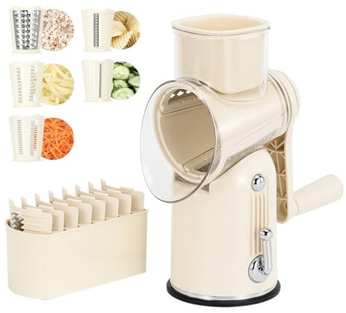 Upgraded Cheese Grater Hand Crank, Vegetable Slicer with 5 Replaceable Blades, Rotary Drum Grater, Ice Crusher for Smoothie Ice Cream, Faster and Easier Cutting, Easy to Clean Grater for Fruit