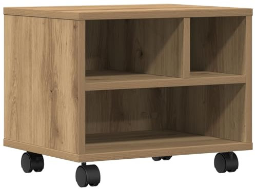 vidaXL Moderner Artisan Eichen Druckerständer mit feststellbaren Rädern für Büro und Zuhause | Spanplatte mit glatter Matte Oberfläche | Reichlich Stauraum | Perfekter Computerarbeitsplatz Möbel