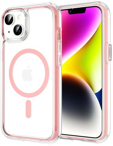 Buoluoioir Transparente Magnétique Coque pour Apple iPhone 14/13,[Compatible avec MagSafe] Ultra Mince Silicone TPU+PC Housse de Protection Anti-Choc Bumper Etui pour iPhone 14/iPhone 13 6.1,Rose