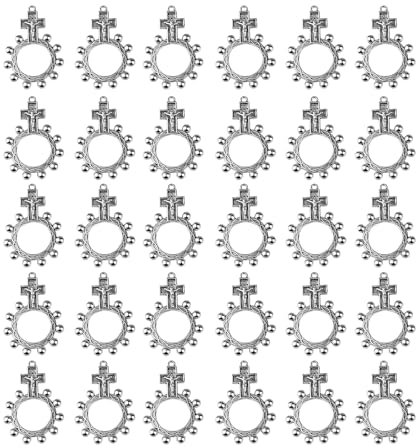 Ksikdeg 30 Stück Finger-Rosenkranzringe, Taschenfinger-Rosenkranz, Rosenkranz, Kruzifix für Gebet, Babypartys, 4.6*3.3*0.4cm, Zink