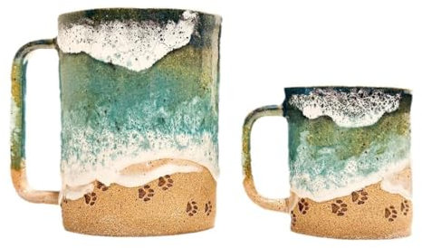 GGGOAJVB Artisan Ocean-Themed Ceramic Mug​ – ​Hand-Painted Paw Print Shoreline Design​ – ​Microwave & Dishwasher Safe Travel Cup​ for ​Coffee, Tea, Hot Chocolate