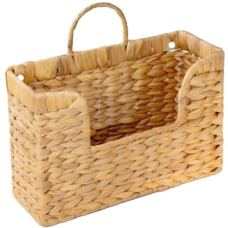 Magazine Holder Wall Basket Water Hyacinth Woven Mail Organizer, Wicker Wall Hanging Baskets for Magazines, Letters & Storage Decorative Mail Holder, Magazine Rack, Hanging Basket 11.8x4.3x7.9 Inch