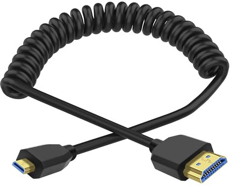 XMSJSIY 8K Micro HDMI to HDMI 2.1 Coiled Kabel Adapter 8K@60Hz 4K @120Hz 48Gbps HDMI Male zu Micro HDMI Male Federkabel Unterstützung Dynamisches HDR für Digitalkameras - 0.6M/1.2M
