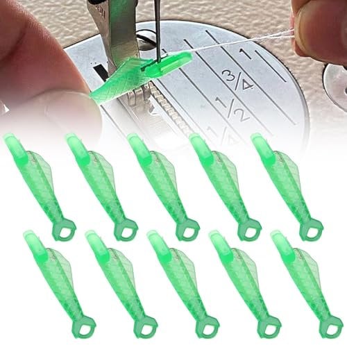 10 Stück Einfädelhilfe Nähmaschine,Fisch-Nadeleinfädler für Nähmaschinen,Manuell Einfädler für Nadeln,Kunststoff Fisch Needle Threader Threading Tool,für Nähmaschinen Zubehör,Handnähen(Grüner)