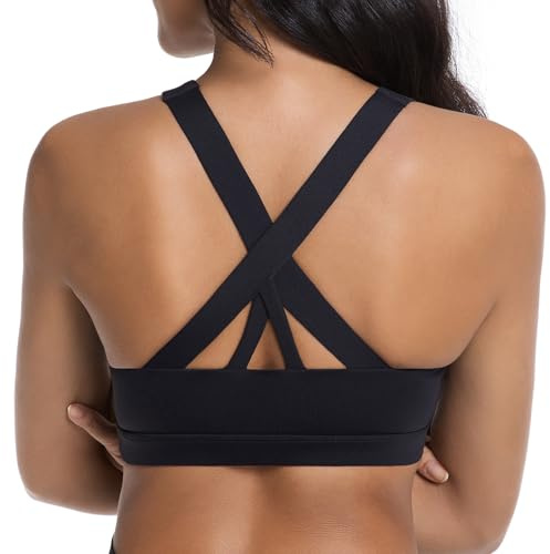 Sport-BH für Damen mit herausnehmbaren Polstern, Sporttop mit mittlerer Stützkraft und Überkreuzten Trägern, Rückenfreies Crop Tank Top für Yoga & Fitness