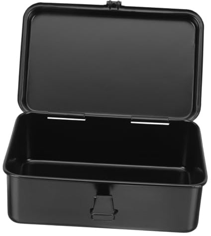Kleine Werkzeugbox aus Eisen, Schwarz, Tragbar für Garage und Arbeitsplatz | Werkzeugbox Klein, für Werkzeugteile und Werkzeuge, Langlebig, Leicht zu Öffnen und Schließen