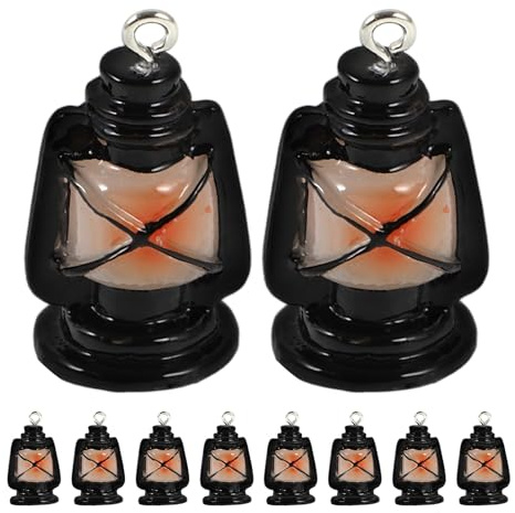 NIYANGLE 10 Stück Teiliges Miniatur Öl lampen Anhänger aus Robustem Resin Retro Vintage Charms für Schmuckherstellung Schlüsselanhänger und DIY Accessoires Langlebig und Stilvoll Gestaltet